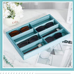 Amylove 2 Pcs Sunglass Organizer Trays Glasses Stackable Jewelry Trays Sunglass Organizer Display Box(8 Grids,Light Blue)