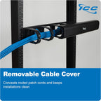 ICC 2U Ring Cable Manager Panel with Cover, Plastic with Metal Back Frame, 4" D-Rings, Horizontal Cable Management, Rackmount for 19” Network Racks, Black, Single Pack