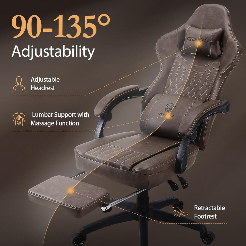 Dowinx Gaming Chair Breathable PU Leather Gamer Chair with Footrest Massage L...