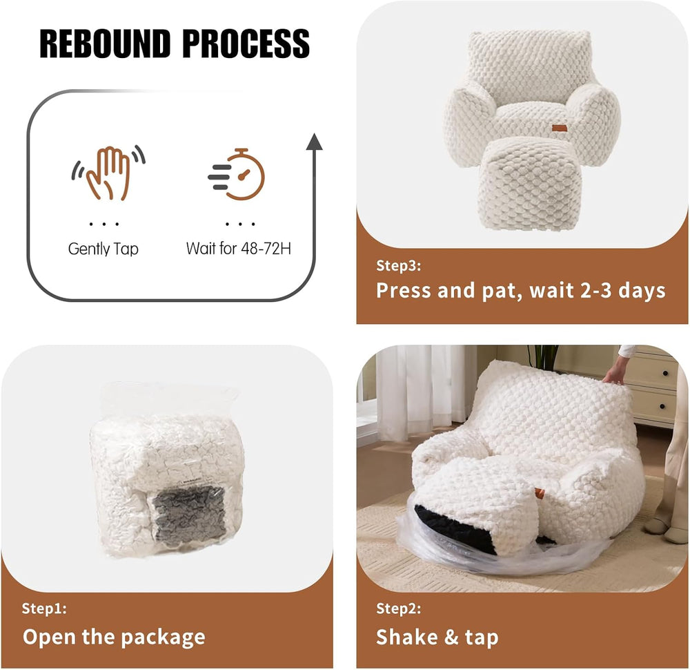Bean Bag Chair with Ottoman, Modern Giant Bean Bag Couch Sofa with Footstool,...