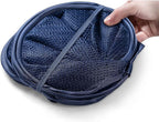 BATTOO Deluxe Strong Mesh Pop up Laundry Hamper Basket with Side Pocket for Laundry Room, Bathroom, Kids Room, College Dorm or Travel Navy Blue