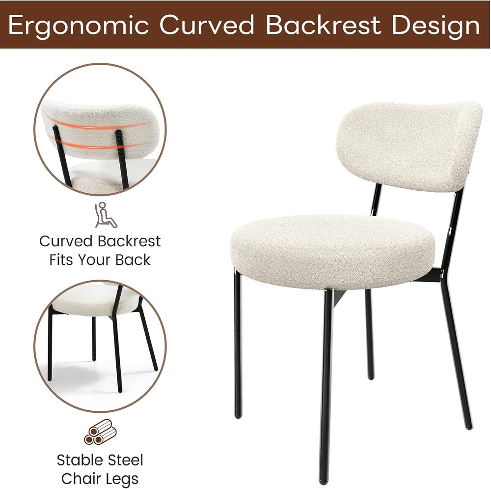 KROFEM Set of 4 Boucle Fabric Dining Chairs,White | Mid Century Modern Design...