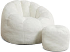 Bean Bag Chair for Adults, Gaint Beanbag Chair with Ottoman, Comfy Lazy Bean Bag Reading Chair for Living Room, Bedroom, White
