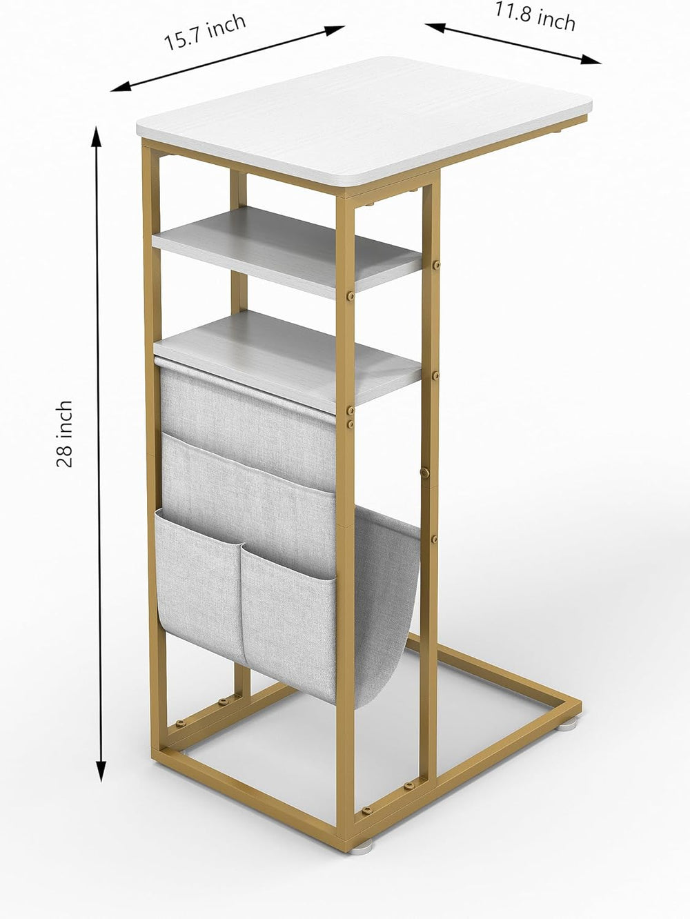 C Shaped End Table 28"(H) 3-Tier C Table with Storage Bag, Under Couch T...