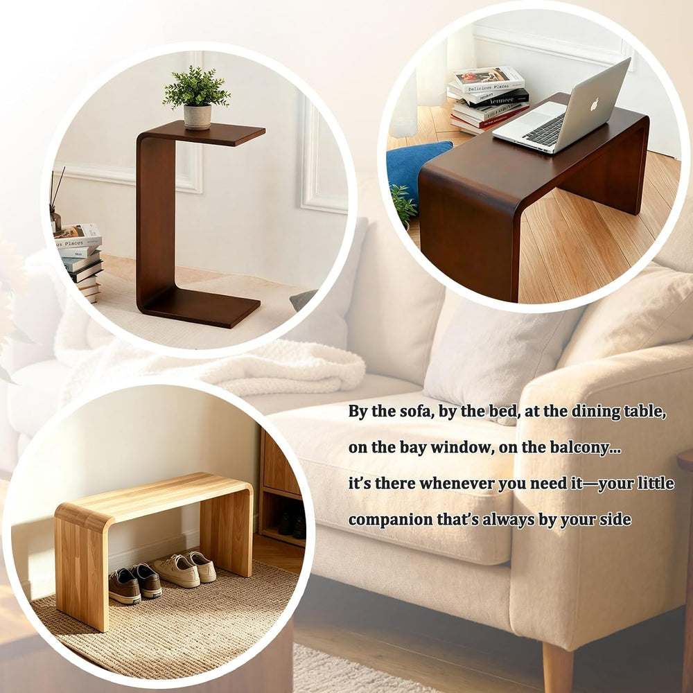 C-Shaped Side Table, 27" H Solid Wood Sofa Side Table Compact Snack Tray...