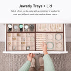 Voova Stackable Jewelry Organizer Tray with Lid, PU Leather Jewelry Storage Holder for Drawer Inserts, Jewellery Display Box Case for Earring Necklace Ring Watch Bracelet (Set of 4, Caramel Brown)