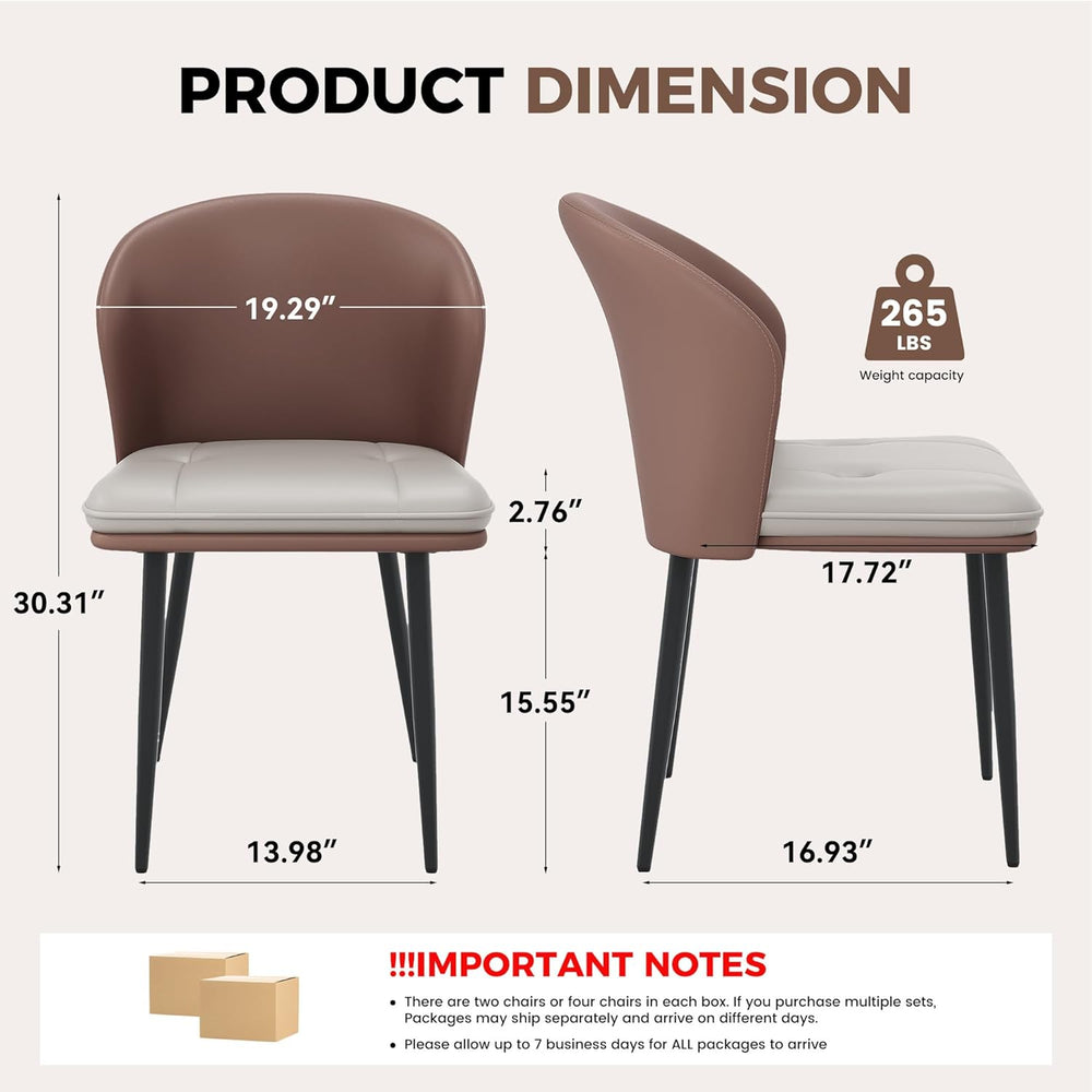Modern Curved Back Dining Chairs Set of 4, Faux Leather Upholstered Accent Ch...