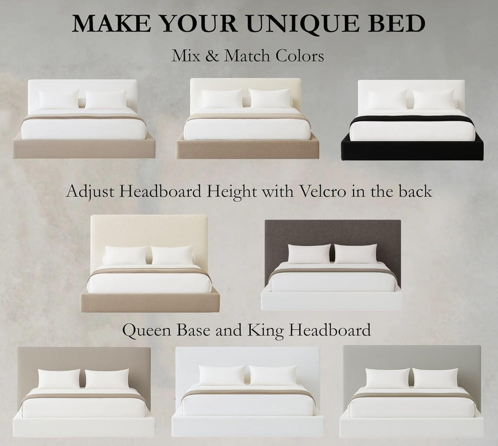 Square Bed – Washable Cover - Soft Upholstered Linen - Minimalist Modern - So...