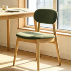 Wooden Dining Chairs Set of 6, Farmhouse Boucle Upholstered Kitchen Chairs, Green