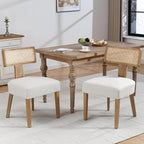 Mid-Century Modern Rattan Dining Chairs Set of 2 – Farmhouse Linen Upholstered Accent Chairs with Curved Backrest, Solid Hardwood Frame, and Comfortable Seat for Kitchen & Dining Room – Beige