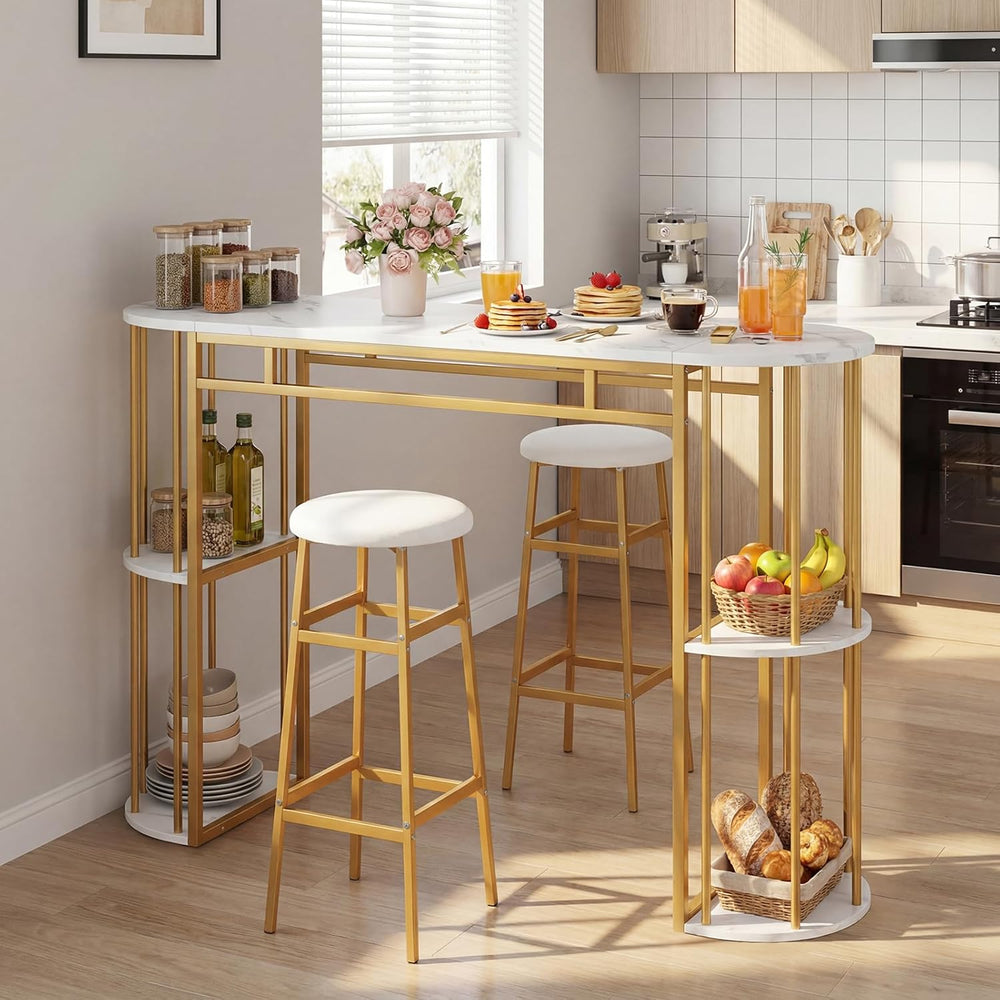 COSTWAY Bar Table Set for 2 with Storage Shelves, 60" Dining Table &...
