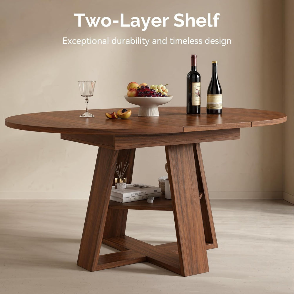 Miereirl 43.3‑59 in Round Extendable Dining Table for 4-6, Modern Oval Dining...