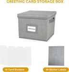 Greeting Card Organizer Box with 16 Dividers,Collapsible Greeting Card Storage Box with Handles Hold 150+ Cards,Greeting Card Holder for Greeting Cards,Sticker, Recipes, Photo, Envelope (Gray, 1 pcs)