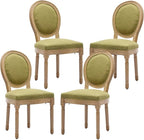 French Country Dining Chairs Set of 4,Farmhouse Upholstered Dining Room Chairs with Round Back and Solid Leg,Fabric Kitchen Side Chairs for Kitchen/Bedroom/Dining Room,Green
