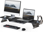 Fenge Dual Monitor Stand, 42.5 Inch Monitor Riser for Desk, Wood Desk Shelf for 2 Monitors, 2 Tier Monitor Shelf with Headphone Stand & Phone Holder