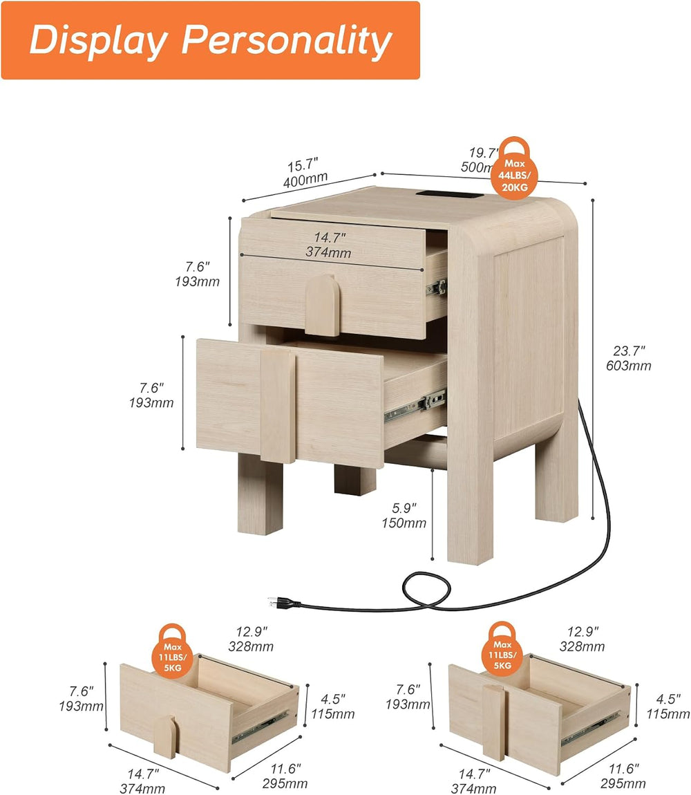 WAMPAT 23.7" Tall Beige Nightstands Set of 2, Modern Mid Century End Tab...