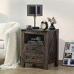 Nightstands Set of 2 with Charging Station, Farmhouse Night Stand with 2 Drawers and Shelf Storage, Wooden Side End Table, Bedside Cabinet for Bedroom, Living Room, Closet,Office (Dark Drey)