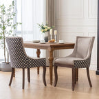 Modern Dining Chairs Set of 2, High Back Dining Chairs Side Chairs with Solid Wood Legs, Upholstered Fabric Dining Room Chairs for Dining Room Kitchen, Beige and Patterned