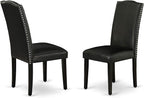 East West Furniture SHEN5-BLK-69 5 Piece Dining Room Table Set Includes a Round Kitchen Table with Pedestal and 4 Black Faux Leather Parson Dining Chairs, 42x42 Inch, Black