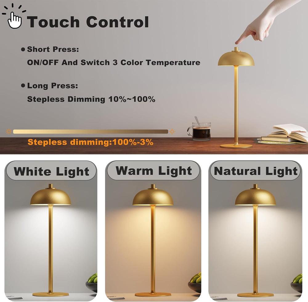 2 Pack Cordless Table Lamp Rechargeable, 5000mAh Battery Table Light