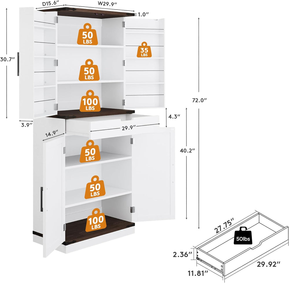 GRUSIGN 72" Kitchen Pantry Storage Cabinet with Doors and Shelves, Wood ...