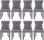 Velvet Upholstered Dining Chairs Set of 8, Modern Style Kitchen Side Chairs with Nailhead Trim and Wood Legs,Metal Pulling Ring for Dining Room Living Room(Grey)