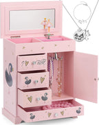 Jewelry Box for Girls 8.9 x 4.92 x 10.98 inch Large 5 Layer Music Box with Spinning Ballerina with Unicorn Necklace & Bracelet Set Jewelry Organizer for Kids Birthday Christmas Gift Pink
