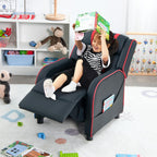 Costzon Kids Recliner, Gaming Recliner Chair w/Side Pockets, Footrest, Headrest & Lumbar Support for Kids Room & Play Room, Adjustable Racing Style Leather Sofa for Children Boys Girls (Red, Black)
