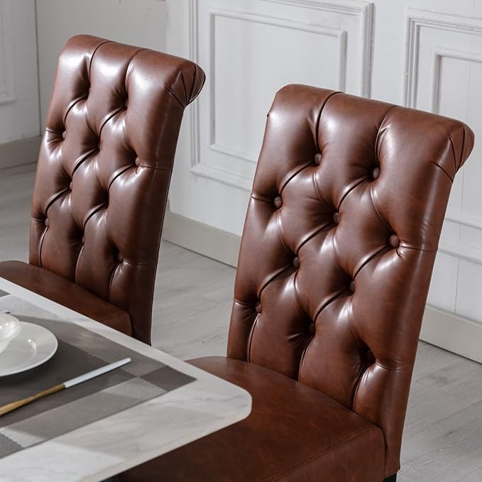 PU Leather Dining Chairs Set of 4 Upholstered Dining Room Chairs Modern Tufte...