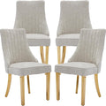 Beige Mid Century Dining Chairs Set of 4, Modern Kitchen & Dining Room Chairs Set of 4, Chenille Fabric Upholstered Kitchen Chairs, Sillas de Comedor, Gold Legs (Beige, 4 Pcs)