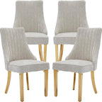 Beige Mid Century Dining Chairs Set of 4, Modern Kitchen & Dining Room Chairs Set of 4, Chenille Fabric Upholstered Kitchen Chairs, Sillas de Comedor, Gold Legs (Beige, 4 Pcs)