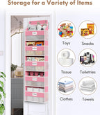 Over The Door Organizer Hanging, 2 Pack 5 Shelf Behind The Doors Storage, Pantry Door Organizer, Closet Organizers for Bedroom and Nursery (Pink)