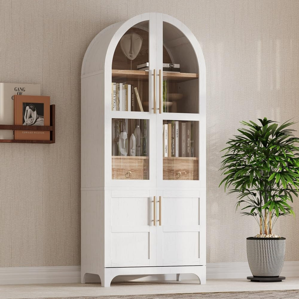 71" Tall Wooden Arched Storage Cabinet, Kitchen Pantry Cabinet with Hidd...