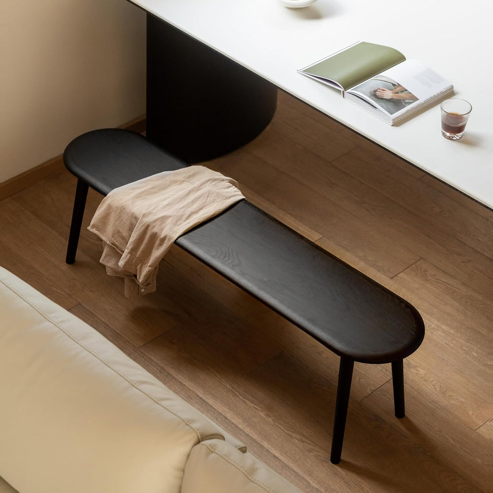 100% Solid Oak Dining Bench, Wood Bench for End of Bed with Rounded Corners, ...