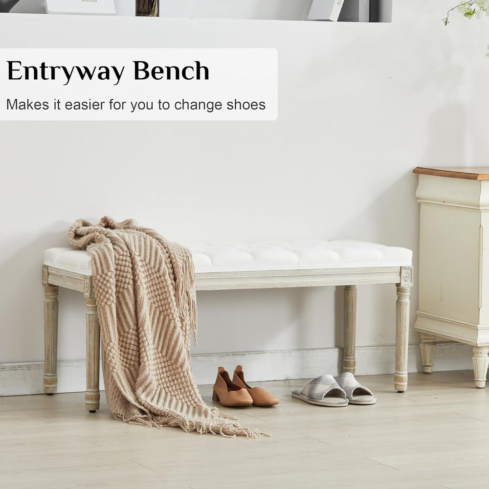 LOULENS 43.9" Linen Fabric End of Bed Bench, Vintage French Upholstered ...