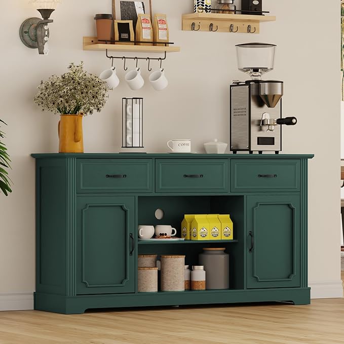 ARTPOWER TV Stand with 3 Drawers for TV up to 65'', Wood Mid Century Television Cabinet with Adjustable Shelves, Entertainment Center with Storage, Console for Living Room, Green