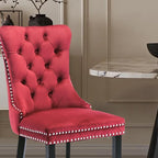 Velvet Upholstered Dining Chairs Set of 6, Modern Style Kitchen Side Chairs with Nailhead Trim and Wood Legs,Metal Pulling Ring for Dining Room Living Room(Wine Red,Set of 6)