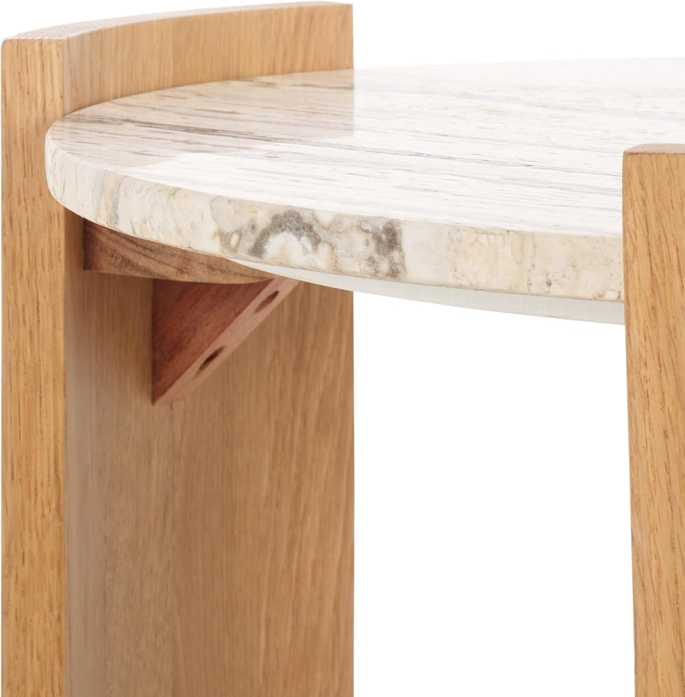 SAFAVIEH Couture Collection - Damarcus Travertine & Solid Wood Accent Tab...