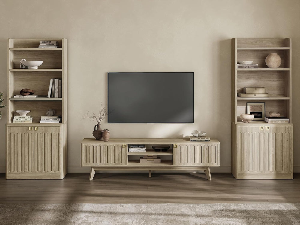 SICOTAS Fluted Modern TV Stand, 70" TV Console for Living Room | Mid Cen...