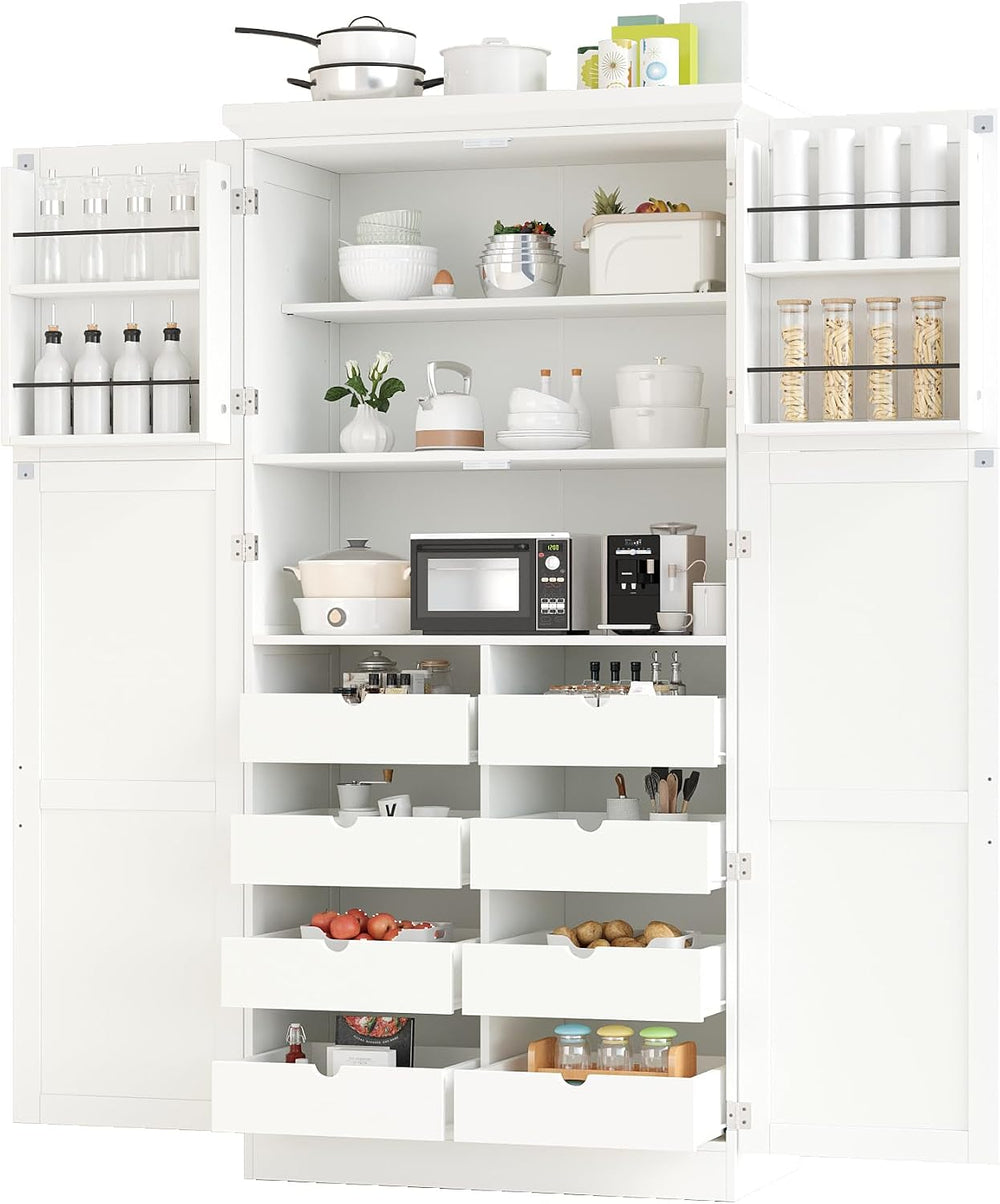 SOFTSEA Tall Kitchen Pantry Cabinet for Dining Room, Kitchen Hutch with 8 Pul...