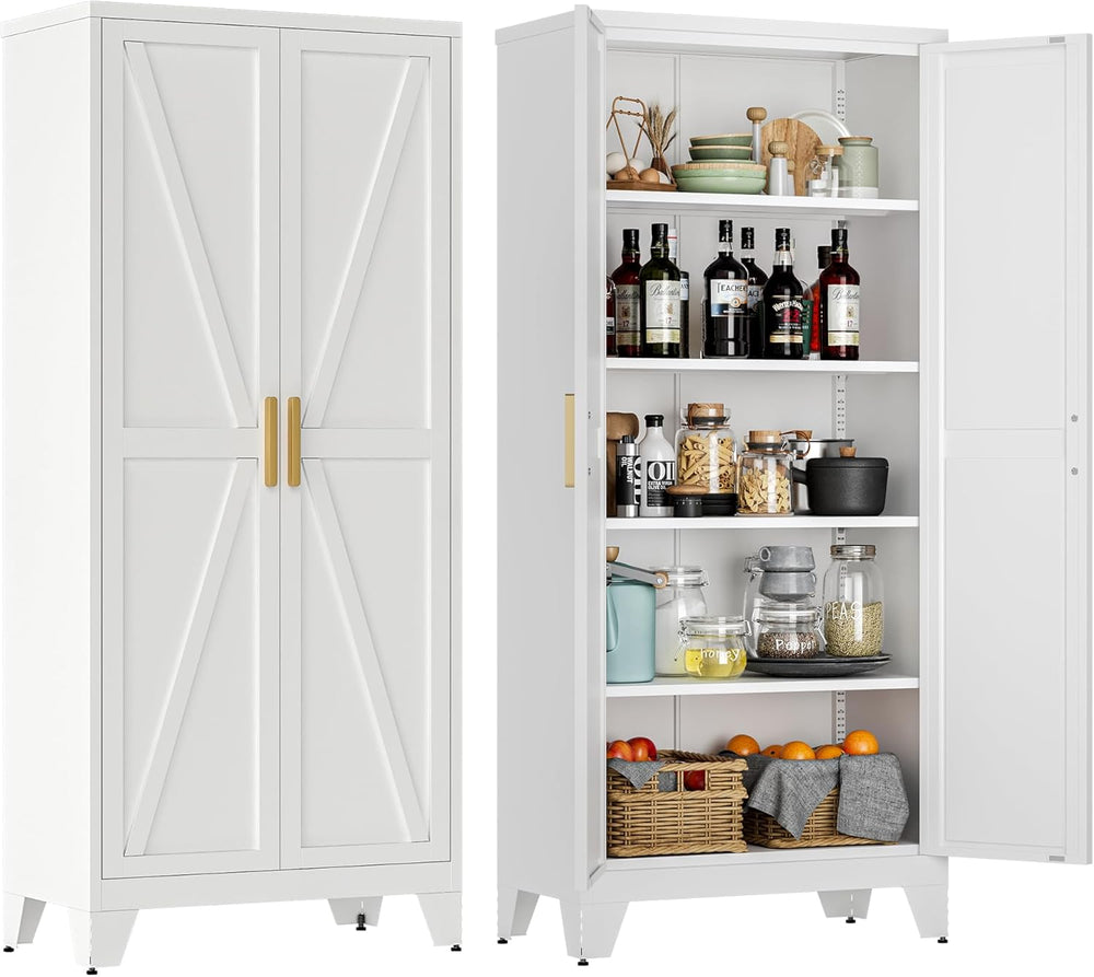 LCAOPC 71" Tall Metal Storage Cabinet with 2 Doors and 4 Adjustable Shel...