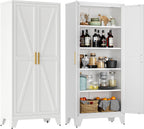 LCAOPC 71" Tall Metal Storage Cabinet with 2 Doors and 4 Adjustable Shelves, 5-Tier Kitchen Pantry Storage Cabinet for Kitchen, Living Room, Dining Room and Office, White
