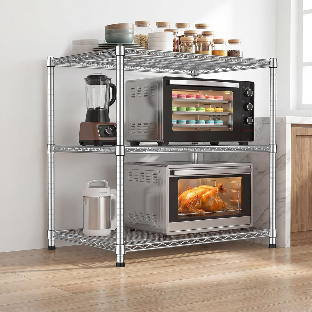 24"Depth Metal Wire Shelving Unit Storage Shelves Adjustable Kitchen shelf Microwave Stand Sturdy Steel Bakers Rack Standing Organizer 1650LBS for Commercial Pantry Garage Factory industrial warehouse