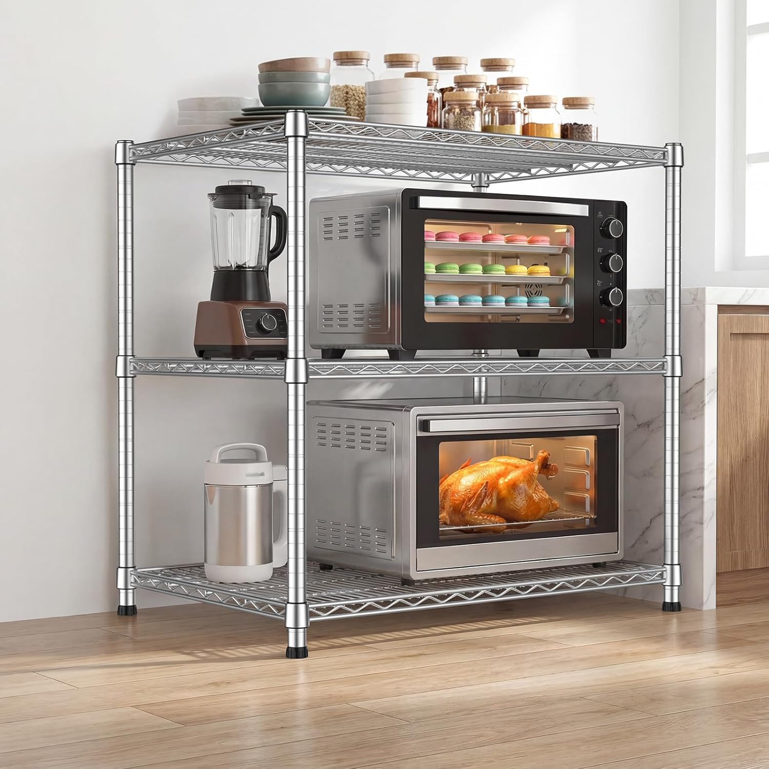 24"Depth Metal Wire Shelving Unit Storage Shelves Adjustable Kitchen shelf Microwave Stand Sturdy Steel Bakers Rack Standing Organizer 1650LBS for Commercial Pantry Garage Factory industrial warehouse
