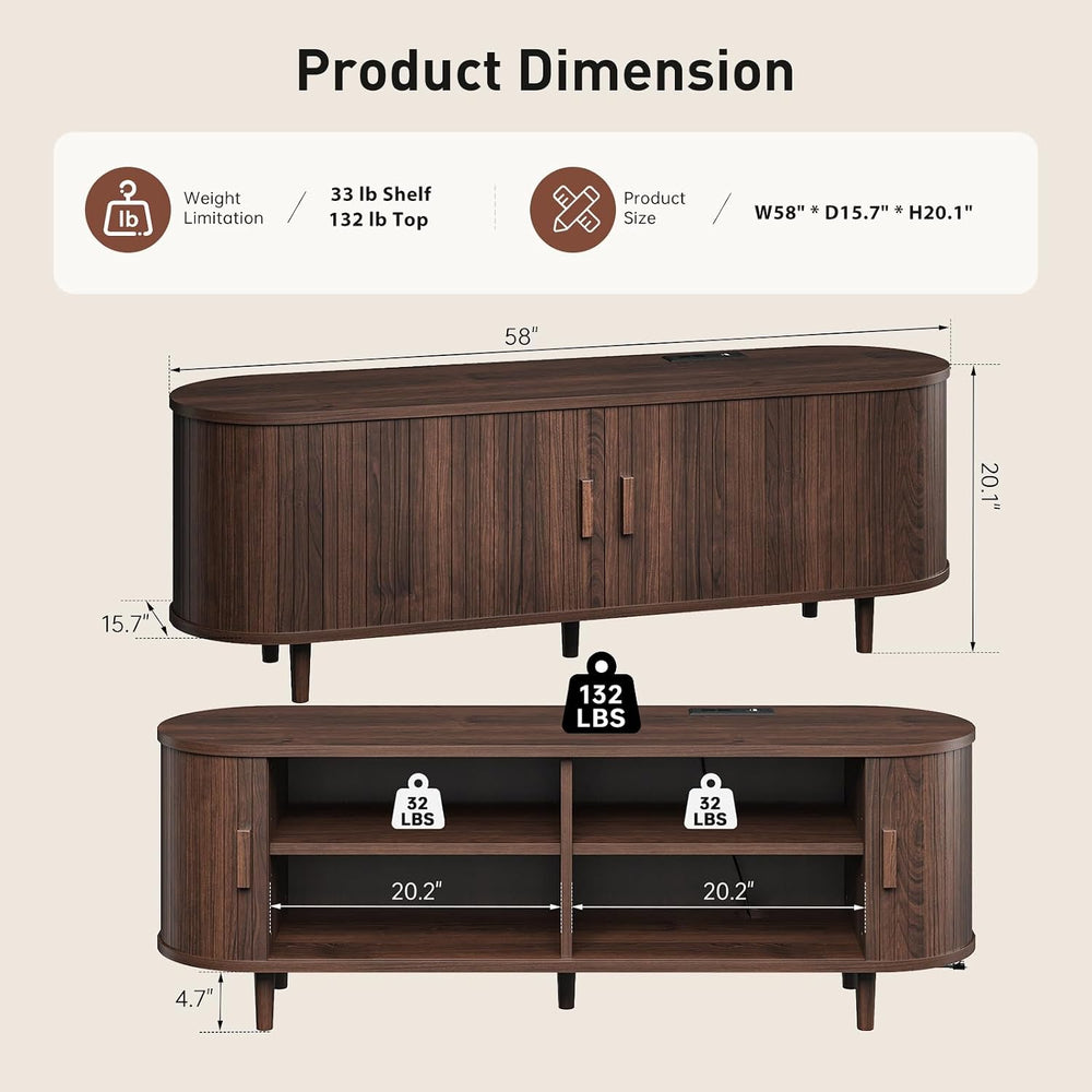Living Room Table Set of 2, Fluted TV Stand and Coffee Table Set, Mid-Century...