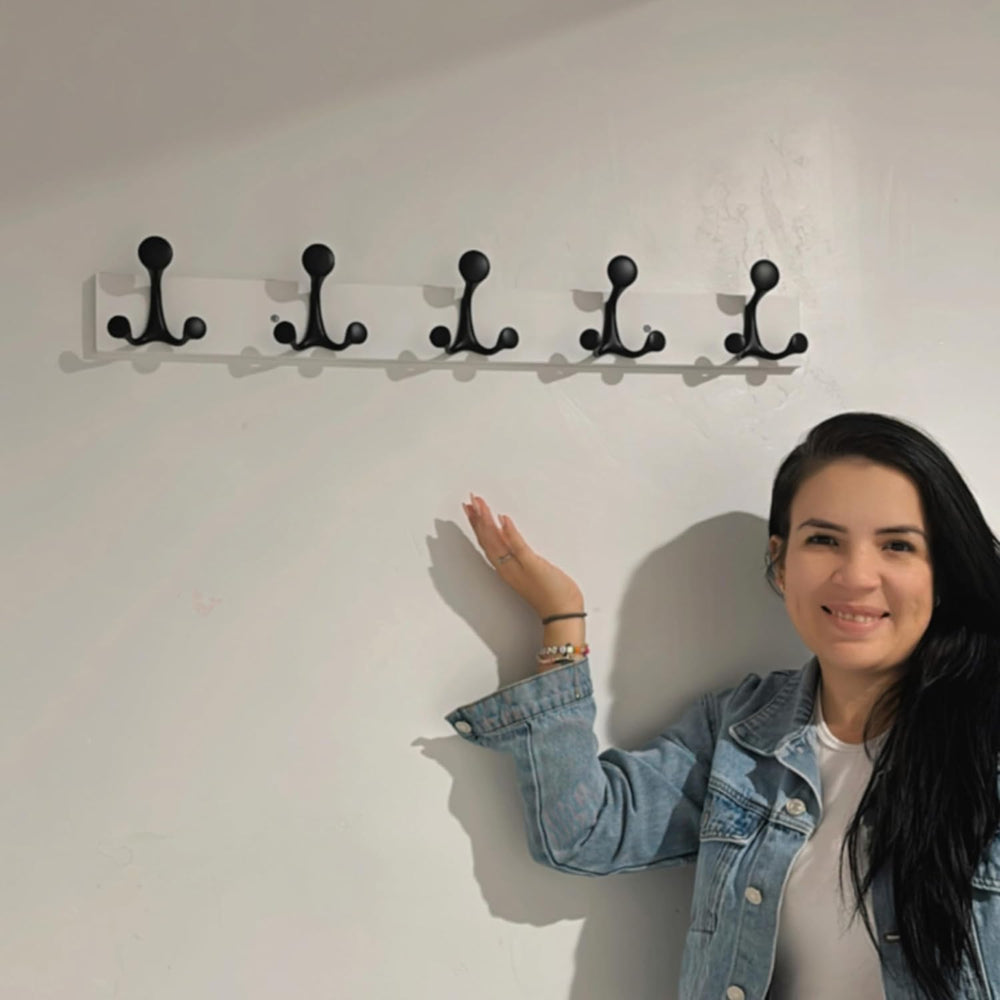 SKOLOO 24-Inch White Wood Coat Rack Wall Mount with 5 Triple Hooks - Ideal fo...