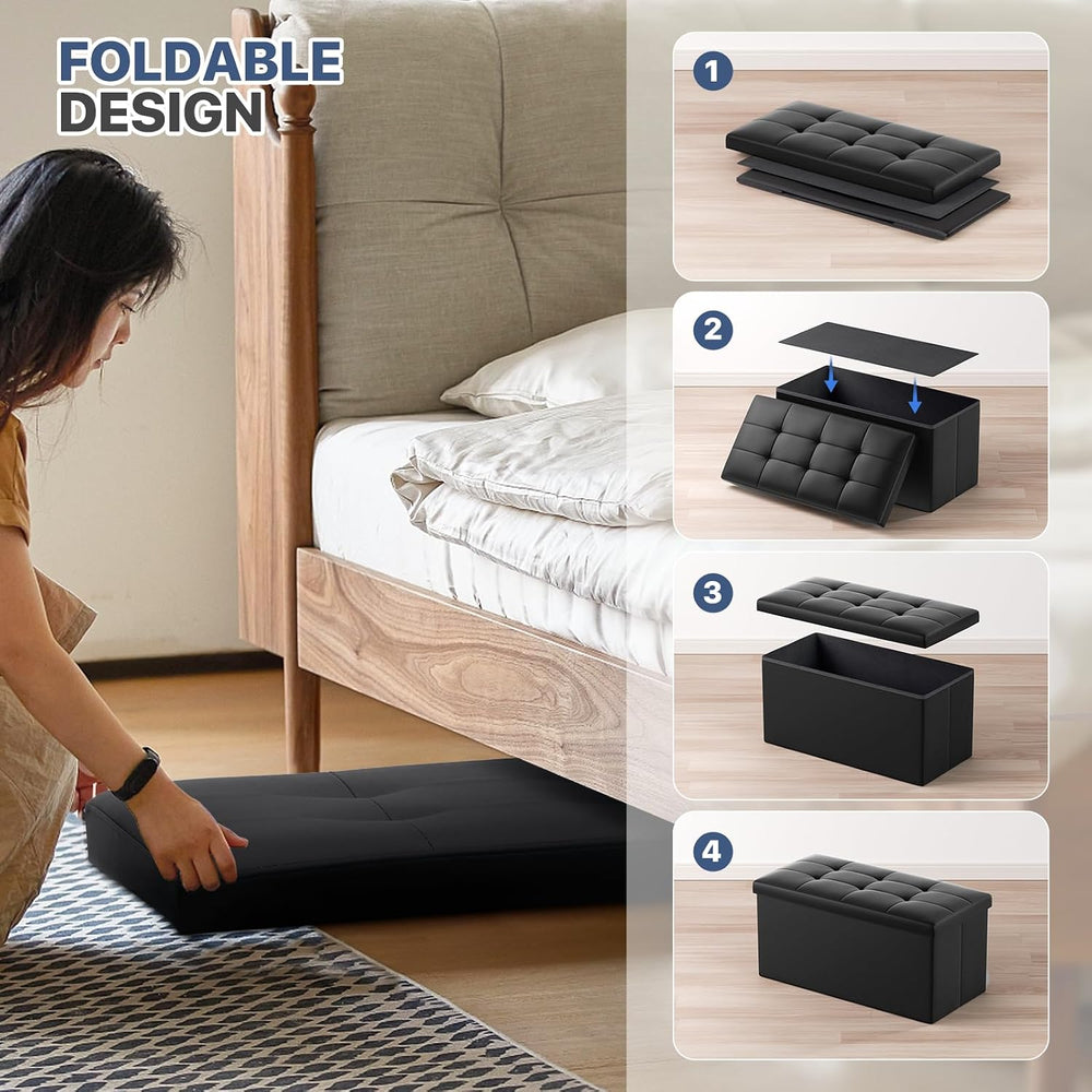 MoNiBloom 30 Inch Storage Ottoman Bench, 24 Gal. Folding Ottoman Footrest, En...