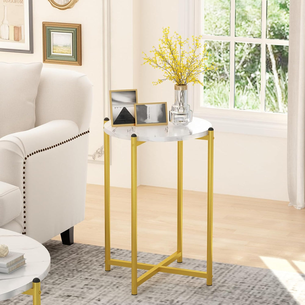 Lamerge Coffee Table Set of 3,Modern Faux Marble Top with Golden Frame,1 Coff...