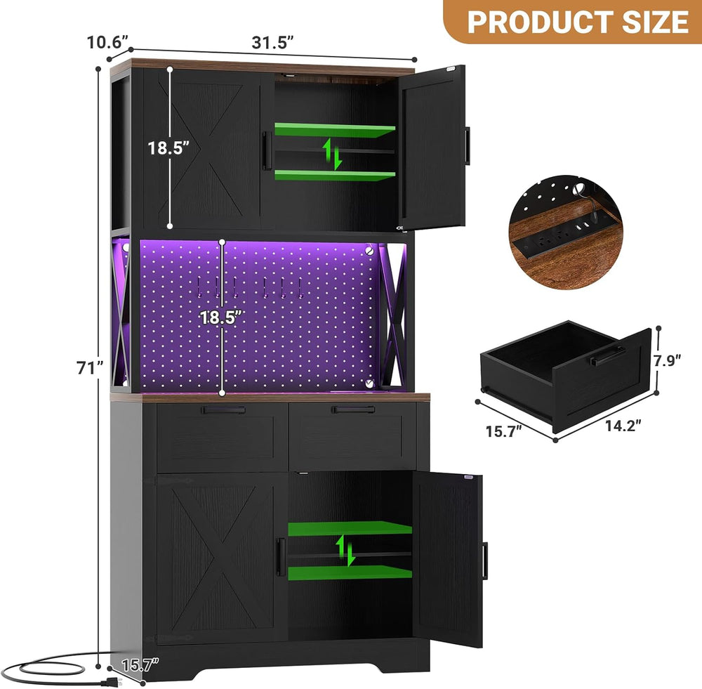 Unikito Pantry Cabinet with Microwave Countertop, 71" Tall Kitchen Pantr...