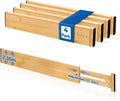 4 Pack 2.36" Bamboo Drawer Dividers, 17-22" Expandable Kitchen Organizers | Adjustable Spring-Loaded Tension Separators with Foam Pad for Clothes, Utensils, Kitchen, Dresser, Nursery & Bathroom